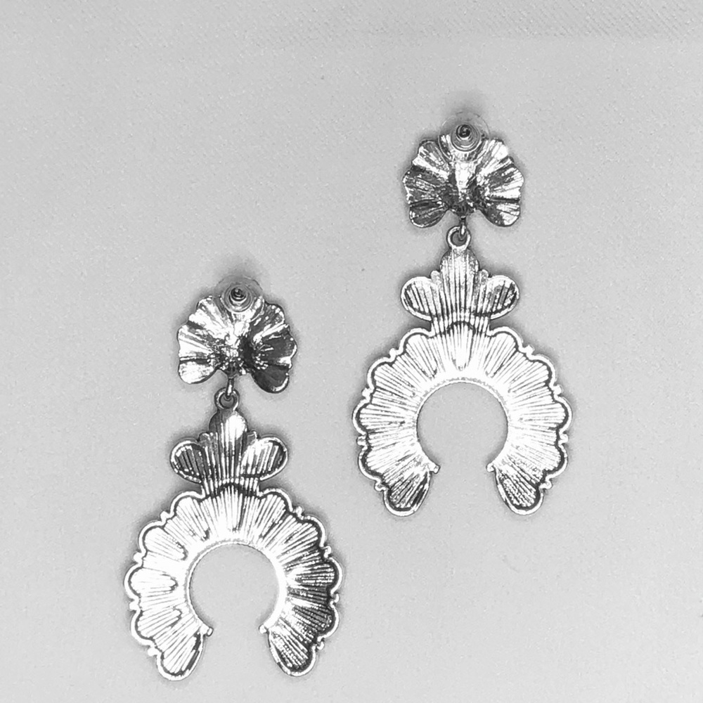SOLD OUT 🎁 LAST PAIR~ SILVER SQUASH BLOSSOM TURQUOISE & BLUE EARRINGS  3” LONG - Picture 4 of 7